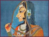 Kishangarh Painting emerged as a distinctive style in the middle of 18th century under the patronage of Maharaja Sawant Singh. Nihal Chand, a gifted artist in the Maharaja's court, produced some highly individualistic and  sophisticated works.<br/><br/>

The chief characteristics of the Kishengarh paintings were the elongation of human faces, lavish use of green and depiction of panoramic landscapes. Portrayal of Radha and Krishna in elongated faces is a common subject of Kishangarh paintings. The elongated neck, the long stylised eyes with drooping eyelids, the thin lips and pointed chin of Radha standing in a graceful pose with her head covered with a muslin odhni, is undoubtedly the most striking creation of the Kishangarh school. This style continued into the 19th century and a series of paintings of the Gita Govinda were produced in 1820.<br/><br/>

The most famous Kishangarh painting is called Bani Thani. The Indian government has used it on a postal stamp. The Bani Thani style of painting got its name from a story with a twist of romance to it. In the Kishangarh court during the 18th century there ruled a poet-king called Raja Samant Singh (1699–1764) who had eyes only for Bani Thani, a court singer and poet. Bani Thani’s eyes were what drew Samant Singh to her, and so did her singing. Seeing Bani Thani singing in his court each day helped the king’s heart grow fonder. Now Samant Singh wrote poetry under the name of Nagari Das, and since Bani Thani was a poet in her own right too, love was not far behind.<br/><br/>